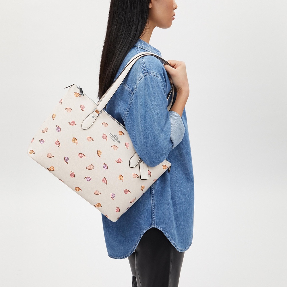 Coach Cream Tote with Pink & Orange Paisley Print
